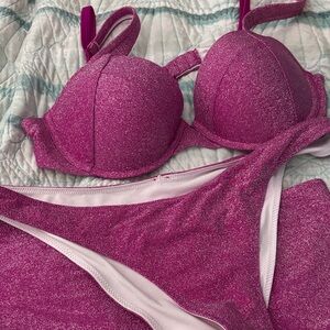 PINK Victoria's Secret Glittery Magenta Swim Bra